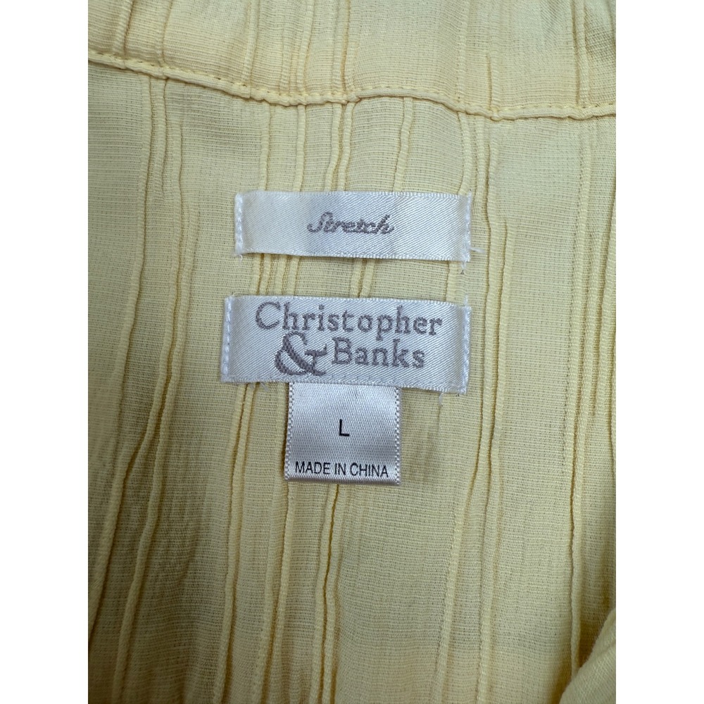 Christopher & Banks Textured Crinkle Button Up Blouse Yellow Size Large - Picture 4 of 6